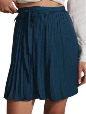 Anthropologie Pleated Teal Wrap Skirt